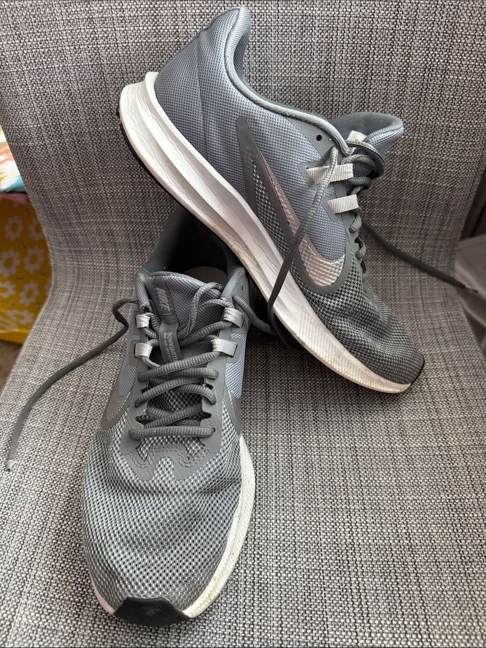 Nike Gray Mesh Running Sneakers with Silver Swoosh